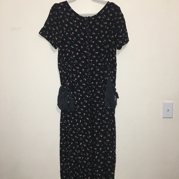 Vintage Jeffrey and Dara by Linda Hutley Flowy Black Floral Jumpsuit w/ Pockets - Picture 7 of 8